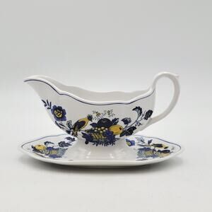 BLUE BIRD by Spode Gravy & Attached Stand England Vintage Collectors Rare